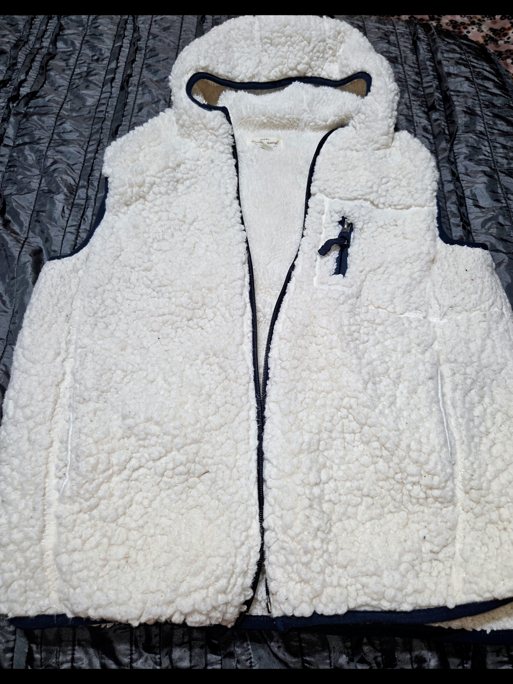 Cream Sherpa Vest with Navy Trim Original Weatherproof Vintage